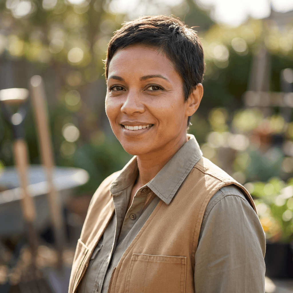 Linda T., homeowner, in her backyard