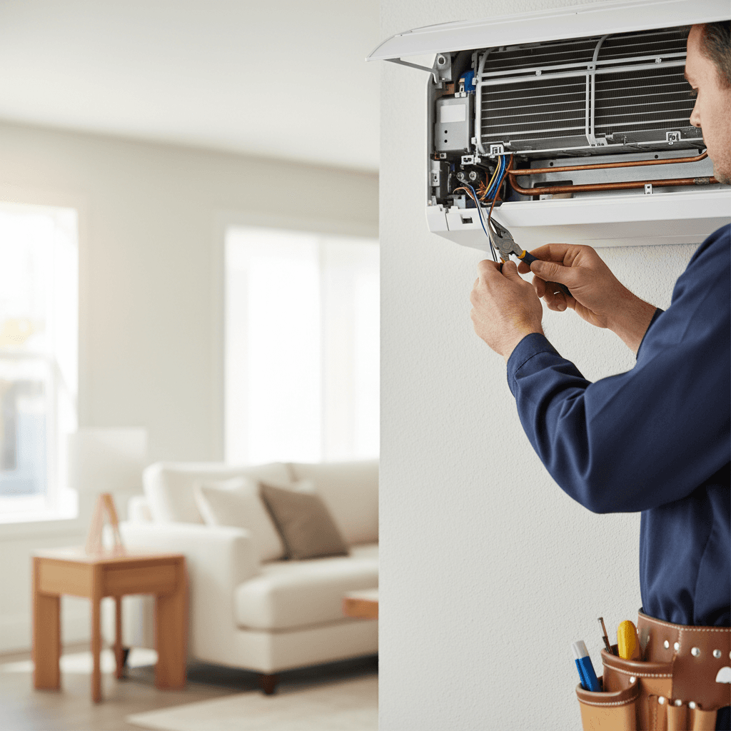 HVAC technician working on an air conditioning unit